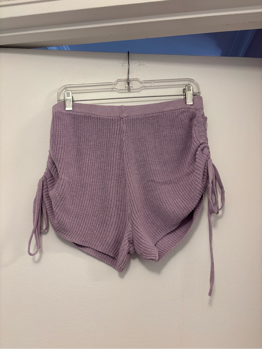 Knit Drawstring Side-Ruched Women's Shorts — Lavender drawstring sides